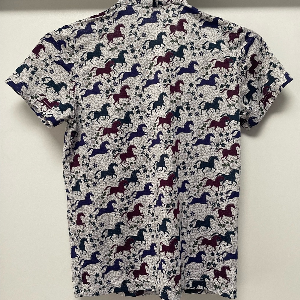 Kerrits Short Sleeve Horse-Print Polo — White with Navy & Burgundy - Picture 2 of 3